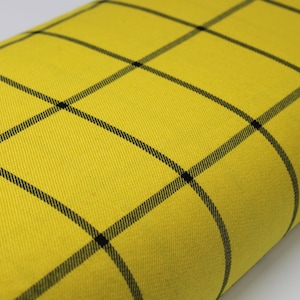 Black Cross Yellow Tartan Fabric -  Polyviscose, suitable for decoration and clothing + matching thread. Tartan fabric by the yard.