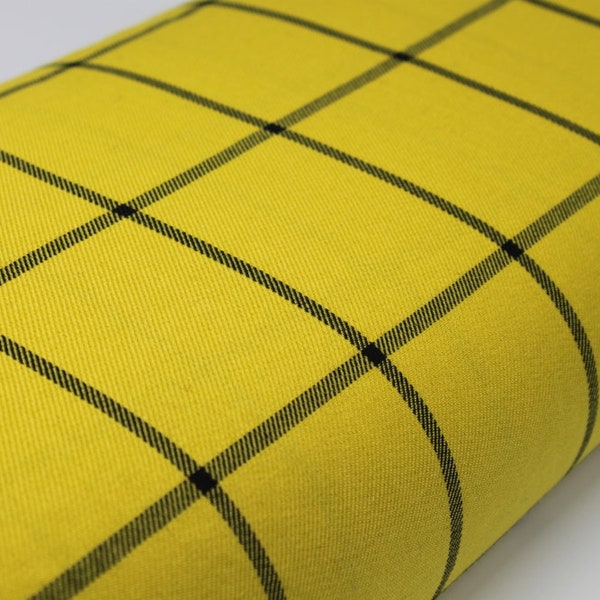 Black Cross Yellow Tartan Fabric -  Polyviscose, suitable for decoration and clothing + matching thread. Tartan fabric by the yard.