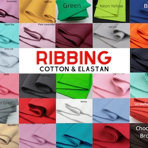 60 Colours - Tubular Cotton Elastic Ribbing Knit Fabric Tube, 97% cotton, 3 perc elastan, for Cuffs, Waists, Necklines