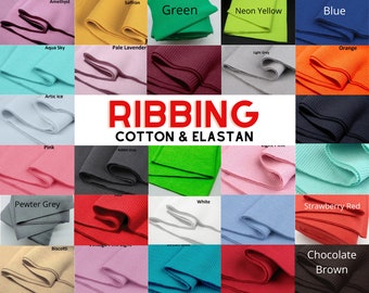 60 Colours - Tubular Cotton Elastic Ribbing Knit Fabric Tube, 97% cotton, 3 perc elastan, for Cuffs, Waists, Necklines