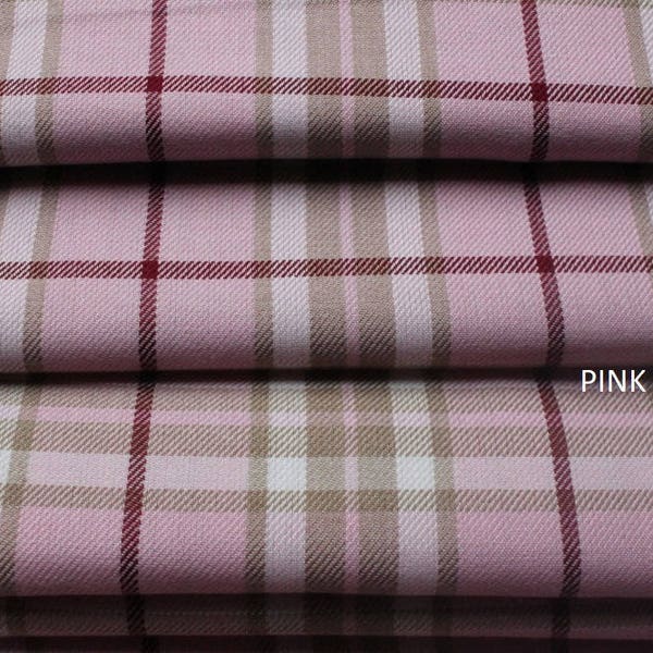 Pink Tartan Fabric, Plaid, Soft to Touch, for clothing and crafts, width 147 + matching thread. Tartan fabric by the yard.