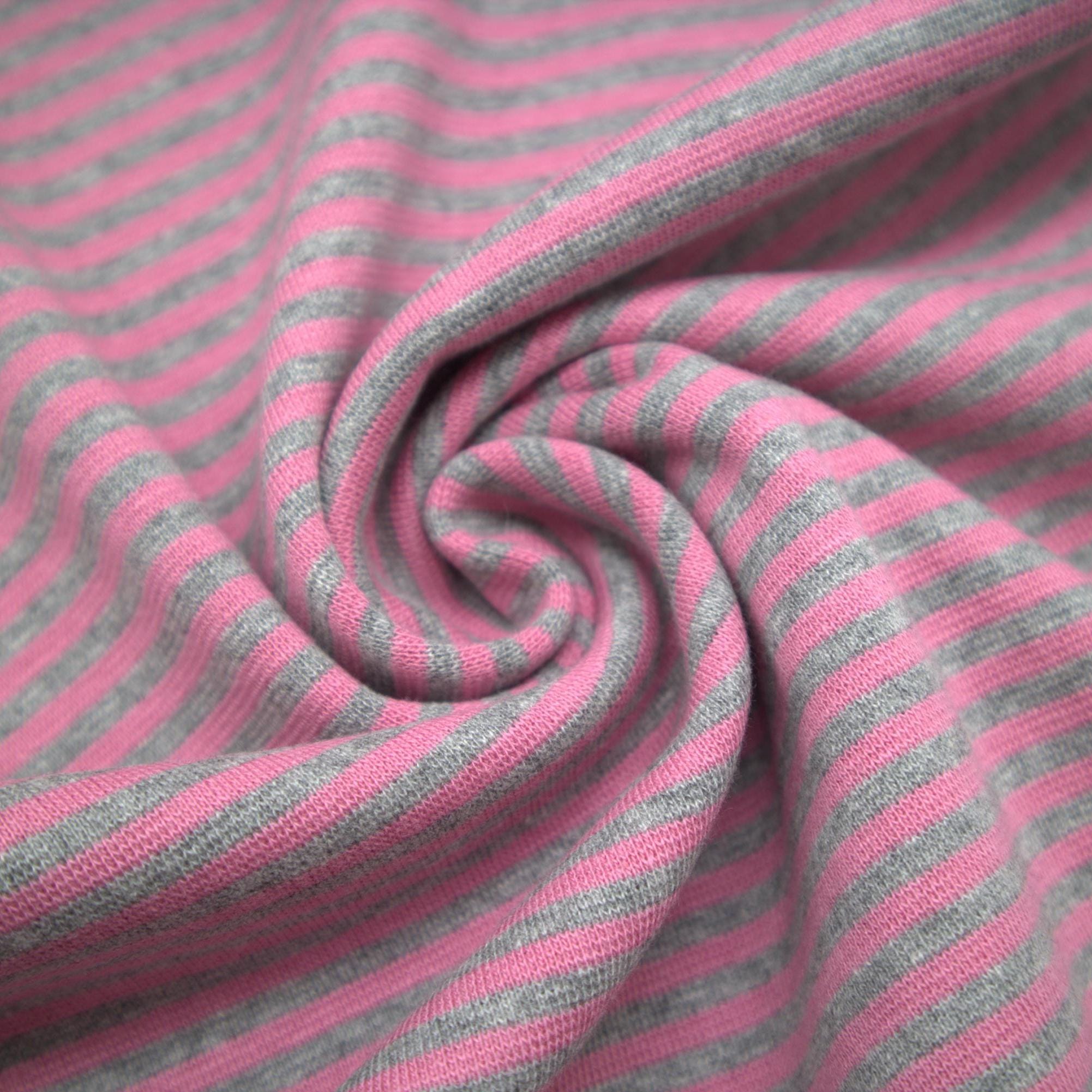 Striped Rib Knit Tube Fabric: Pink & Grey - 97% Cotton. Ribbing Fabric ...