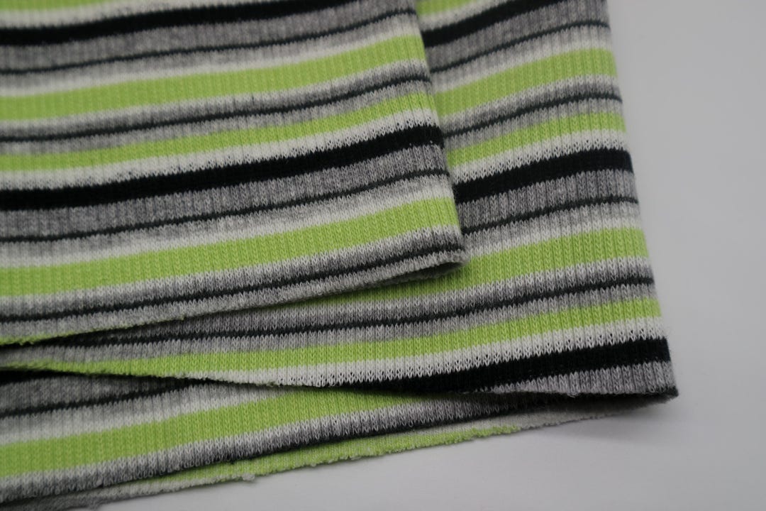 Striped Rib Knit Tube Fabric: Light Green/black/grey - 97% Cotton ...