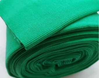 Mid Green Cotton Rib Knit Tube Waistbands, Necklines (tube 2x38 cm), 340 gsm. Ribbing fabric for cuffs, waistbands, collars.