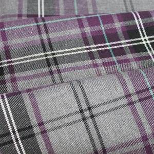 Fashion Purple Tartan Fabric matching thread. Tartan fabric by the yard. image 1