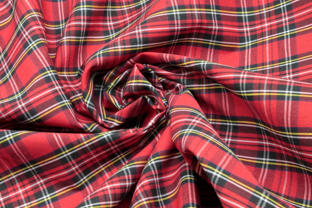 Red Royal Stewart Tartan Check 65% Polyester, 35 Perc Cotton