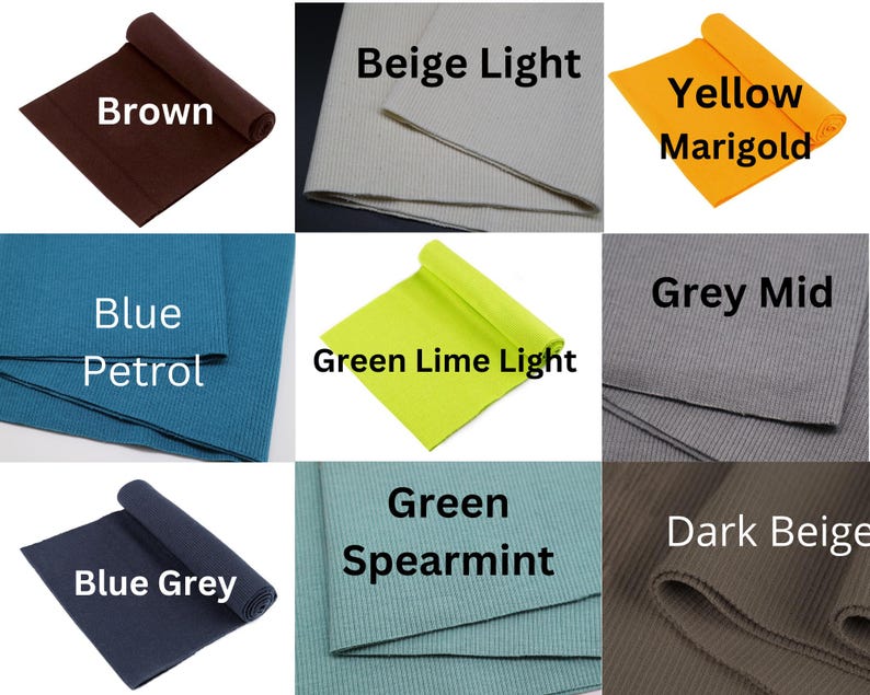 K&ouml;nnte beinhalten: Eine Sammlung gerollter und flacher Yogamatten in verschiedenen Farben, darunter Braun, Beige, Gelb, Blau, Gr&uuml;n und Grau. Jede Matte ist mit ihrem Farbnamen beschriftet, wie z. B. "Braun", "Blue Petrol" und "Yellow Marigold".