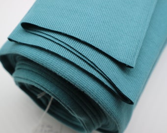 Green Cyan Cotton Rib Knit Tube - Cuffs & Waistbands - 2x 38cm. Ribbing fabric for cuffs, waistbands and collars. Weight 340gsm.