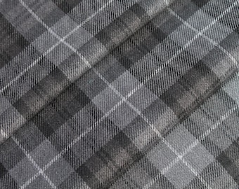 Grey Tartan Fabric + matching thread. Tartan fabric by the yard.