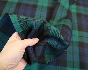 100% British Wool BlackWatch Plaid Tartan Fabric, width 150cm / 59'', weight 335 gsm, 16oz, wool tartan fabric by the yard.