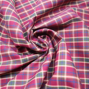 100% Cotton Poplin Burgundy & Blue - Tartan fabric by the yard. Width 146 cm / 57.5&#39;&#39;. Suitable for shirts, dresses and craft. Lightweight.