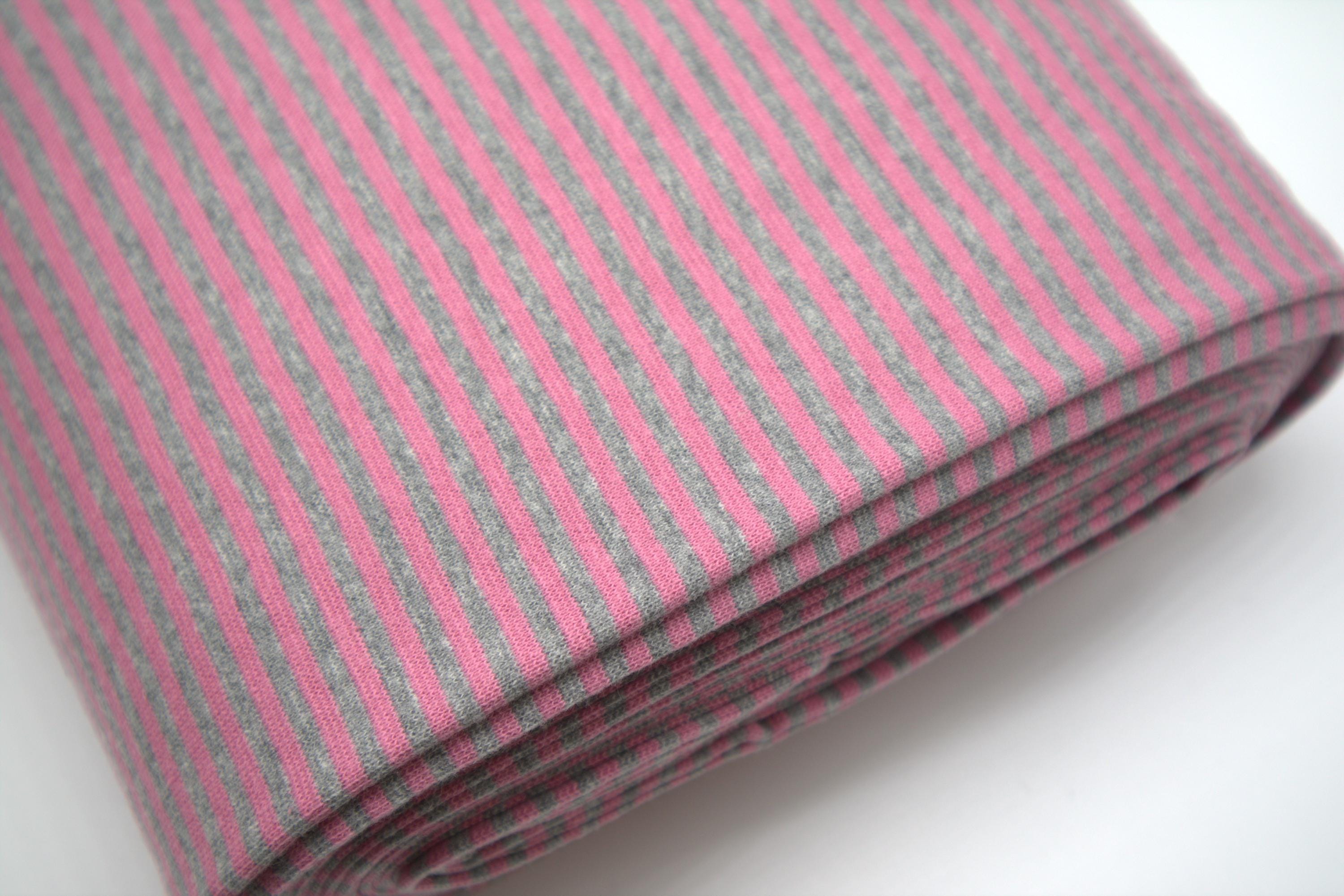 Striped Rib Knit Tube Fabric: Pink & Grey - 97% Cotton. Ribbing Fabric ...