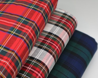 100% Cotton Tartan Fabric, Black Watch, Red Royal Stewart, Dress Stewart with Matching Thread, width 148 cm / 58.26'', suitable for shirts.