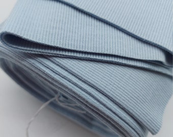 Arctic Ice Blue Rib Knit Tube 2 x 38cm, 97% cotton, 3 perc. elastane, Ribbing fabric for cuffs, waistband and collars.  Weight 340gsm.