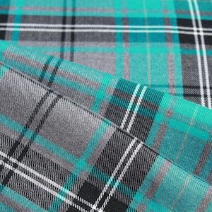 Fashion Turquoise Tartan Fabric + matching thread. Tartan fabric by the yard.