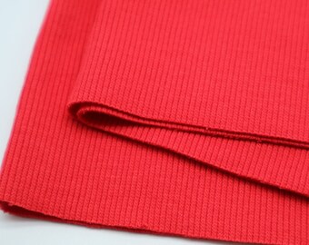 Tejido de punto acanalado de algodón rojo fresa, puños y cinturilla, 2 x 40 cm. Tejido acanalado para puños. Ancho del tubo: 2 x 38 cm, peso: 340 g/m².