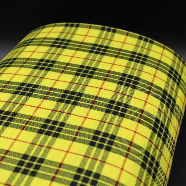 Tartan tendance jaune tournesol, polyviscose, idéal pour la décoration et les vêtements + fil assorti. Tissu écossais par mètre.