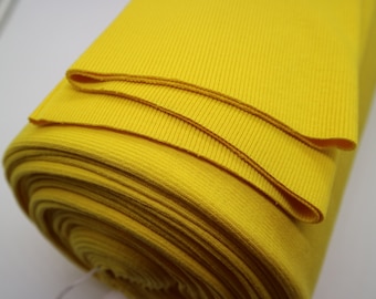 Yellow Rib Knit Tube 2 x 38 cm, 97% Cotton, 3 perc Elastane. Ribbing fabric for cuffs. Weight 340gsm.Knit fabric by the yard