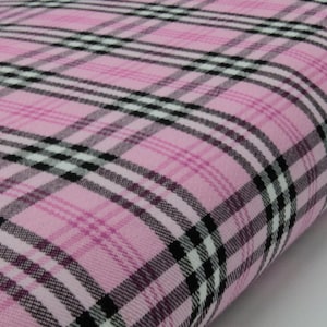 Clueless Pink Tartan Fabric - Polyviscose Fabric suitable for craft and clothing + matching thread. Tartan fabric by the yard.