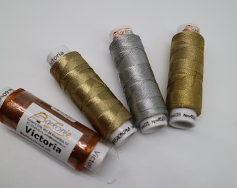 Metallic threads Barkonie for embroidery, Yarn, Dark Gold, Bronze & Silver - 100m / 109.4 yds, bobbin lace, lace work knitting. Gold threads