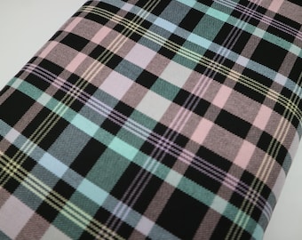 Pastel Rainbow Tartan Fabric: Polyviscose Blend with Matching Thread