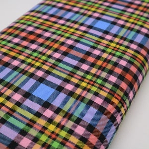 Black Rainbow Tartan, Polyviscose, suitable for decoration and clothing + matching thread.