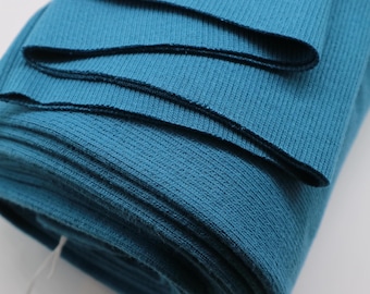 Blue Petrol Cotton Rib Knit Tube: Cuffs, Waistbands, Necklines - OEKO-TEX. Ribbing fabric for cuffs. Width tube 2x 47cm, weight 340gsm.