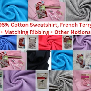 Sweatshirt Fleece Fabric Various Colours - Suitable for Hoodies, Jackets and Coats. 95% cotton, 5 per elastan, width 180 cm, weight 310 gsm.
