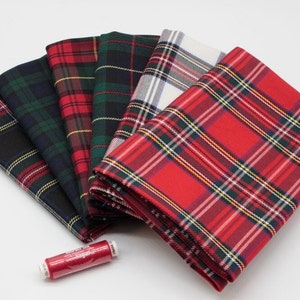 Red Christmas Tartan Fat Quarter Pack - 6 pieces of fabric size 50 cm x 72 cm plus matching thread