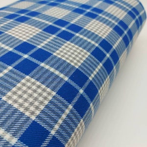 Blue & Gray Tartan Fabric: Polyviscose Blend with Matching Thread