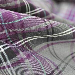 Fashion Purple Tartan Fabric matching thread. Tartan fabric by the yard. image 2