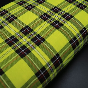 Black & Yellow Tartan Fabric - Polyviscose Fabric suitable for craft and clothing + matching thread. Tartan fabric by the yard.