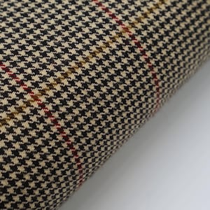 Tissu pied-de-poule 100 % laine tartan marron britannique, idéal pour la décoration et les vêtements. Largeur 150 cm / 59''.