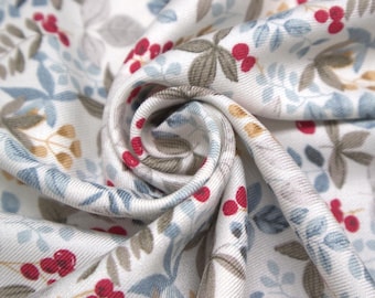 Tejido de sarga de viscosa floral: Ananda 100% viscosa - Hojas sobre fondo blanco. Ancho 140 cm / 55''.