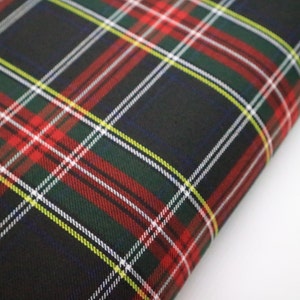 Black & Red Tartan Fabric - Polyviscose Fabric suitable for craft and clothing + matching thread. Tartan fabric by the yard.