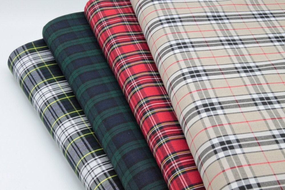 100% Waxed Cotton Tartan Plaid Canvas Fabric / Blackwatch / Sold