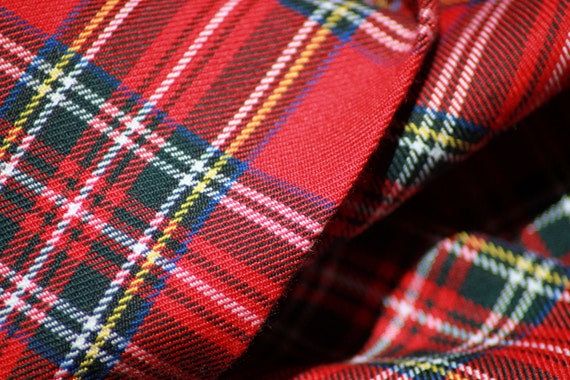 Red Royal Stewart Tartan Fabric Matching Thread. Tartan Fabric by