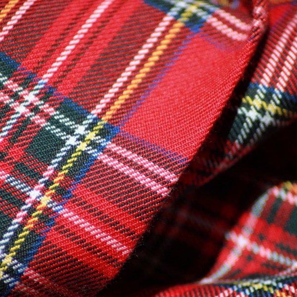 Red Royal Stewart Tartan Fabric + matching thread. Tartan fabric by the yard.