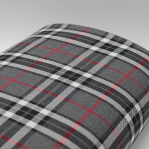 Red & Grey Polyviscose Tartan - suitable for decoration and clothing + matching thread. Tartan fabric by the yard.