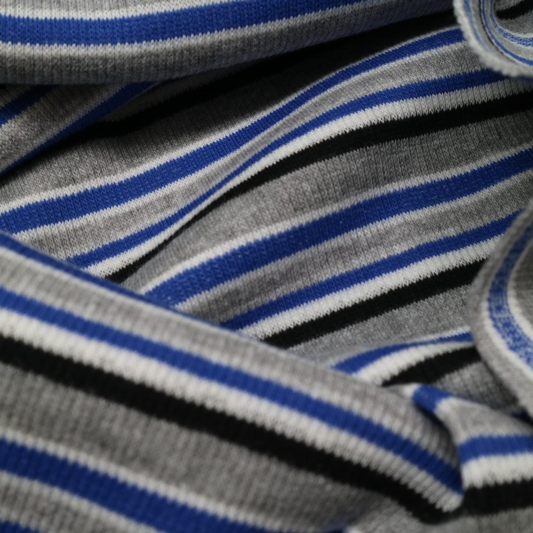 Striped Rib Knit Mid Blue/black/grey - 97% Cotton. Ribbing Fabric for ...