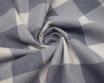 100% Cotton Flannel Grey & White Check -single sided, woven fabric, brushed fabric. Soft to touch, suitable for pyjamas, shirts.