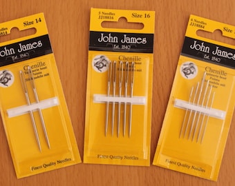 John James Needles - Chenille Needles - Single Size Pack - 13, 14, 16, 20, 24, 26, or Assorted Pack 18/24