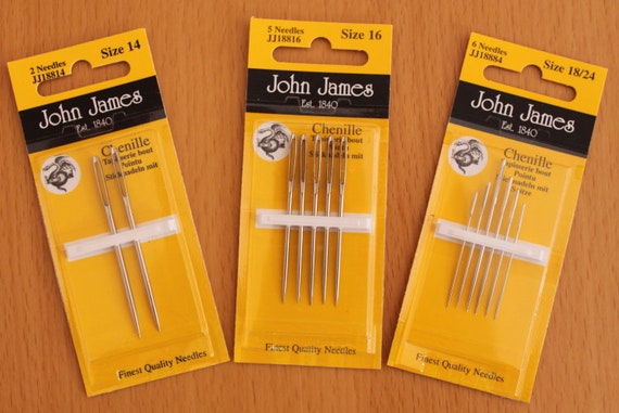 John James Chenille Needles: Sharp Point Embroidery, Crewel, Ribbon work,  Size 13 or 14 or 16 or 20 or 24 or 26