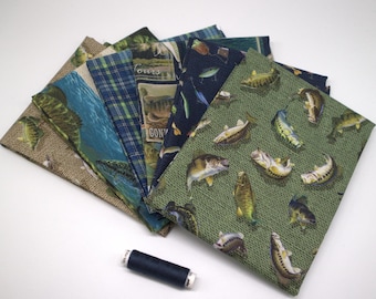 Fish IX. Bomulls Fat Quarter Pack 6 delar, Virknålset från Northcott, amerikanskt bomullstyg av hög kvalitet, digitaltryck. 50 cm x 55 cm, 19,7'' x 21,6''.