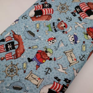 Ahoy Jolly Roger Pirates Fabric - 100% Craft Cotton, width 112 cm / 44&#39;&#39;. Dressmaking, Quilting, Craft Material, Sewing