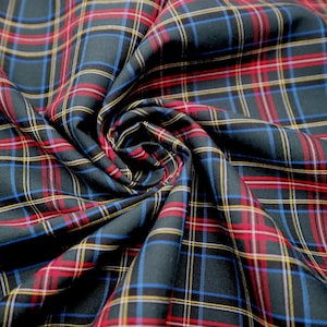 Popelina 100 % algodón, color negro y azul - Tela a cuadros escoceses, cortada a medida. Ancho: 146 cm / 57,5 pulgadas. Ideal para camisas, vestidos y manualidades. Ligera.