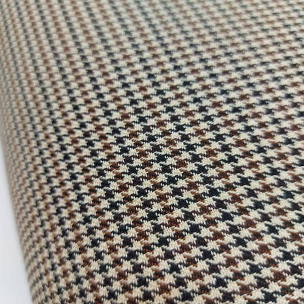 Tartan marron pied-de-poule, polyviscose, convient pour les vêtements, la décoration, l'ameublement + fil assorti.