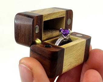 New wood engagement ring box. Wooden ring holder for wedding. Small proposal ring box handmade.