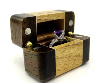 New wooden engagement ring box. Wooden ring holder for wedding. Small proposal ring box handmade.