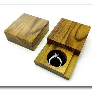 Luxury wood engagement ring box. Wooden wedding proposal ring holder. High quality slim ring bearer box.